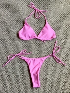 Hot Pink Tie-Side Triangle Bikini Set Size S